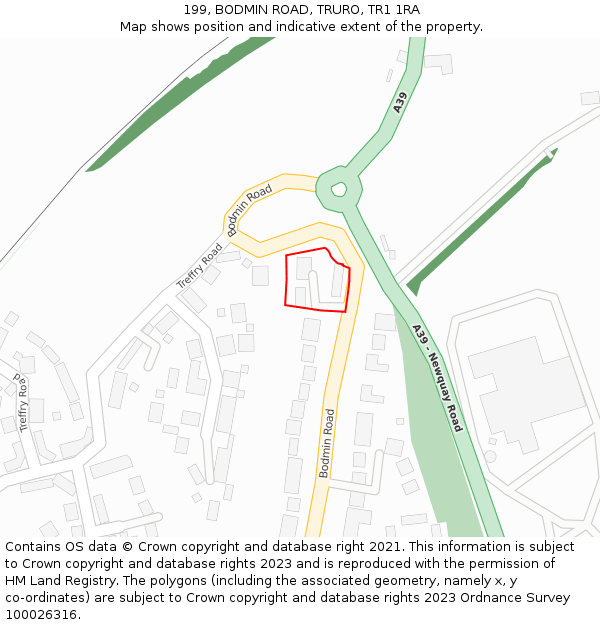 199, BODMIN ROAD, TRURO, TR1 1RA: Location map and indicative extent of plot