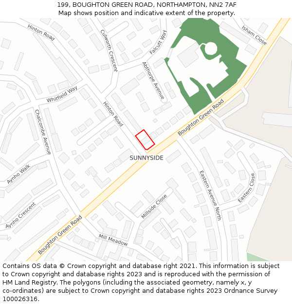 199, BOUGHTON GREEN ROAD, NORTHAMPTON, NN2 7AF: Location map and indicative extent of plot