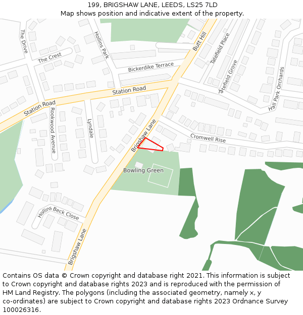 199, BRIGSHAW LANE, LEEDS, LS25 7LD: Location map and indicative extent of plot