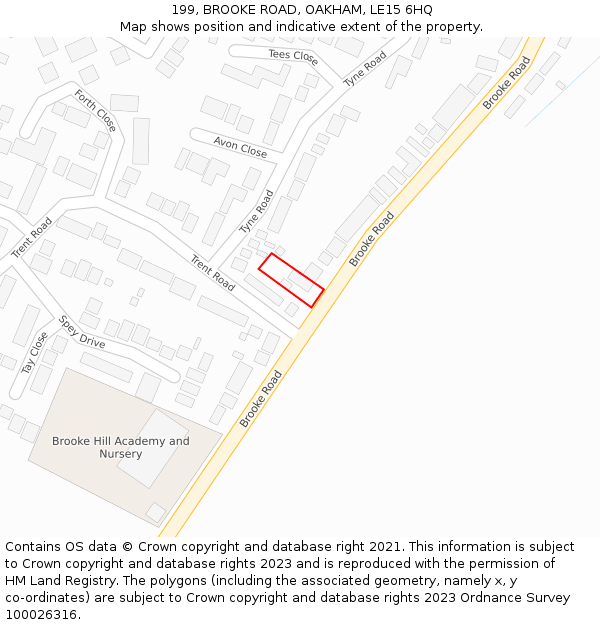 199, BROOKE ROAD, OAKHAM, LE15 6HQ: Location map and indicative extent of plot