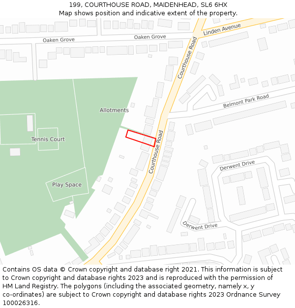 199, COURTHOUSE ROAD, MAIDENHEAD, SL6 6HX: Location map and indicative extent of plot