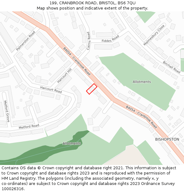199, CRANBROOK ROAD, BRISTOL, BS6 7QU: Location map and indicative extent of plot