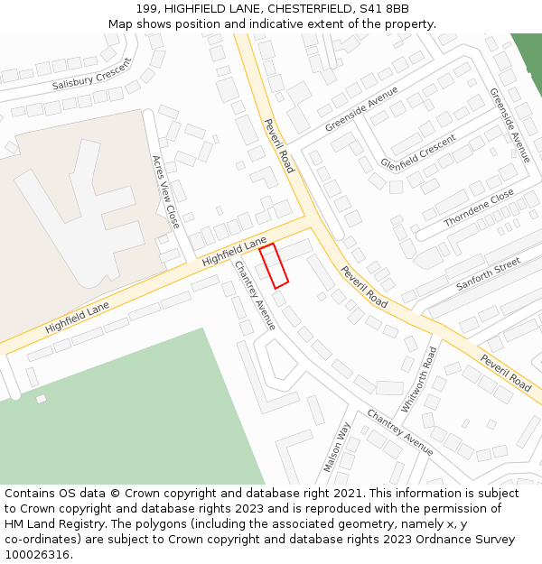 199, HIGHFIELD LANE, CHESTERFIELD, S41 8BB: Location map and indicative extent of plot