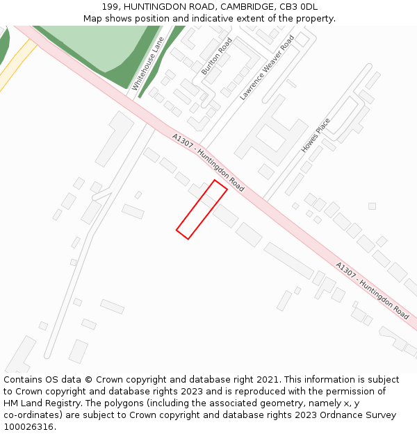 199, HUNTINGDON ROAD, CAMBRIDGE, CB3 0DL: Location map and indicative extent of plot