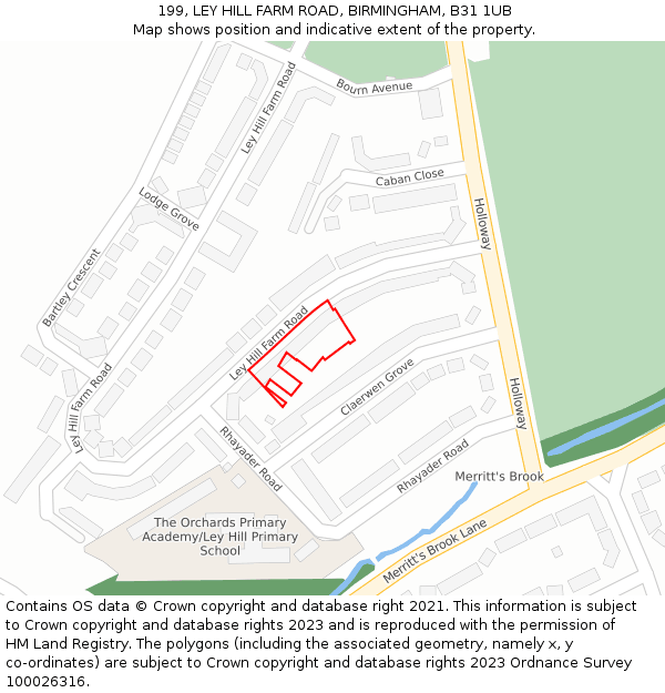 199, LEY HILL FARM ROAD, BIRMINGHAM, B31 1UB: Location map and indicative extent of plot