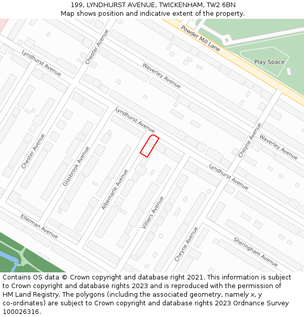 199, LYNDHURST AVENUE, TWICKENHAM, TW2 6BN: Location map and indicative extent of plot