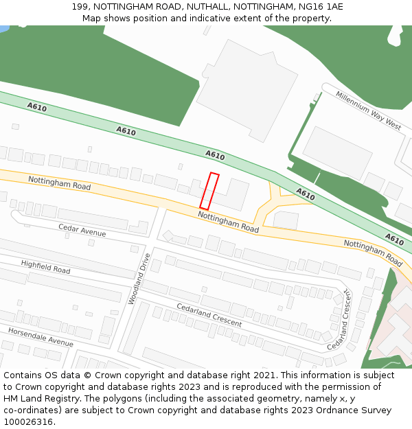 199, NOTTINGHAM ROAD, NUTHALL, NOTTINGHAM, NG16 1AE: Location map and indicative extent of plot