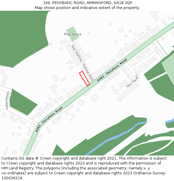 199, PENYBANC ROAD, AMMANFORD, SA18 3QP: Location map and indicative extent of plot