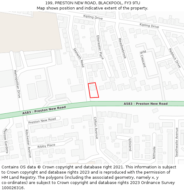 199, PRESTON NEW ROAD, BLACKPOOL, FY3 9TU: Location map and indicative extent of plot