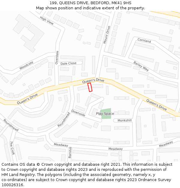 199, QUEENS DRIVE, BEDFORD, MK41 9HS: Location map and indicative extent of plot