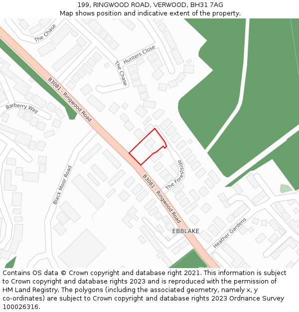 199, RINGWOOD ROAD, VERWOOD, BH31 7AG: Location map and indicative extent of plot