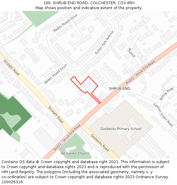 199, SHRUB END ROAD, COLCHESTER, CO3 4RH: Location map and indicative extent of plot