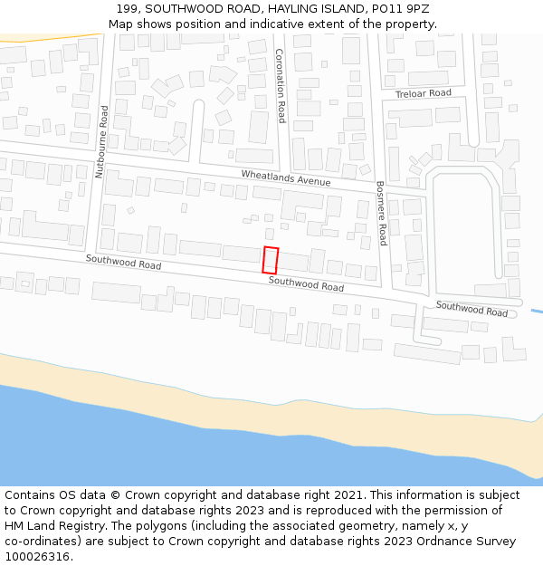 199, SOUTHWOOD ROAD, HAYLING ISLAND, PO11 9PZ: Location map and indicative extent of plot