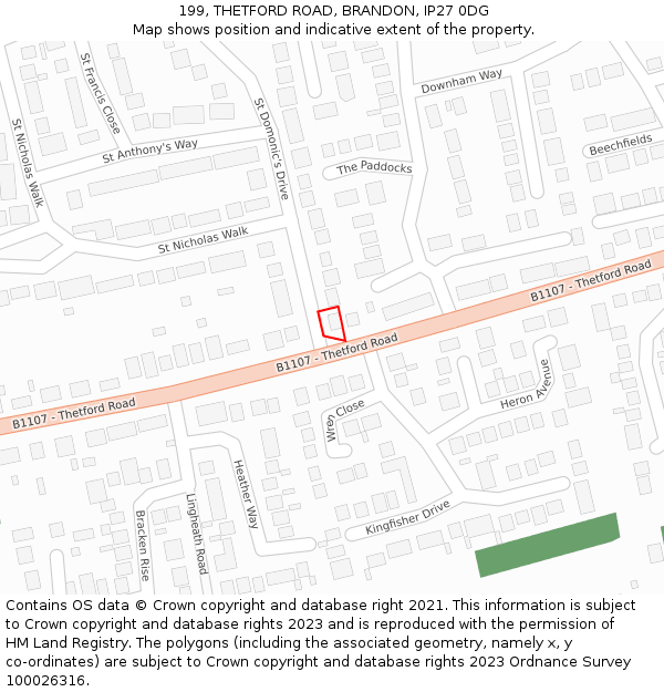 199, THETFORD ROAD, BRANDON, IP27 0DG: Location map and indicative extent of plot