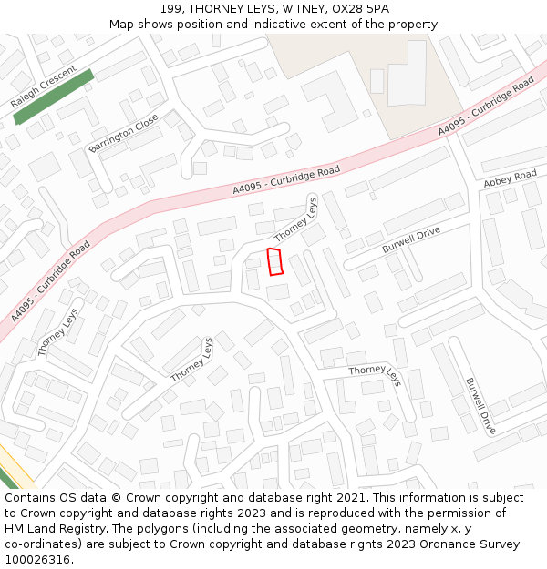 199, THORNEY LEYS, WITNEY, OX28 5PA: Location map and indicative extent of plot