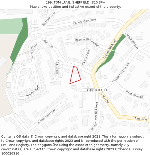 199, TOM LANE, SHEFFIELD, S10 3PH: Location map and indicative extent of plot