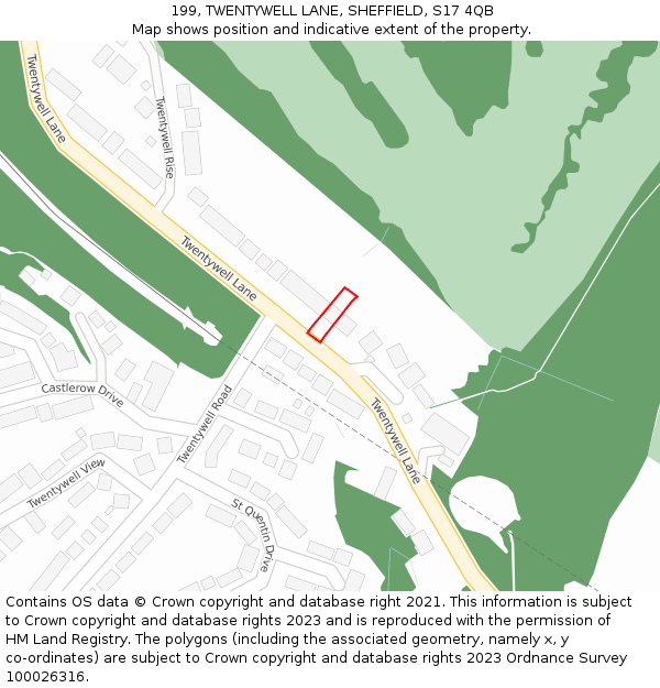 199, TWENTYWELL LANE, SHEFFIELD, S17 4QB: Location map and indicative extent of plot
