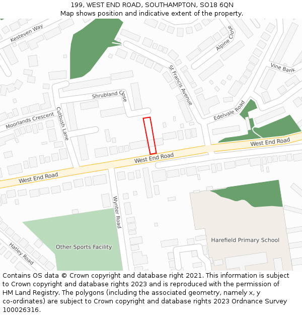 199, WEST END ROAD, SOUTHAMPTON, SO18 6QN: Location map and indicative extent of plot