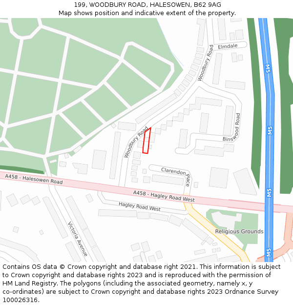 199, WOODBURY ROAD, HALESOWEN, B62 9AG: Location map and indicative extent of plot