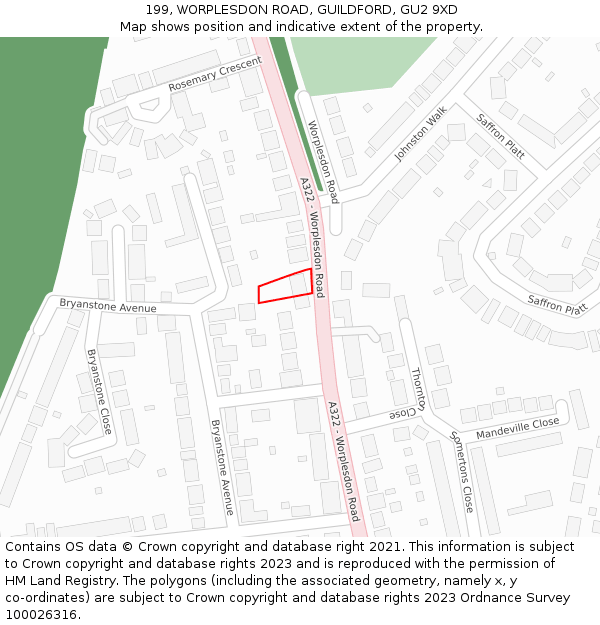 199, WORPLESDON ROAD, GUILDFORD, GU2 9XD: Location map and indicative extent of plot