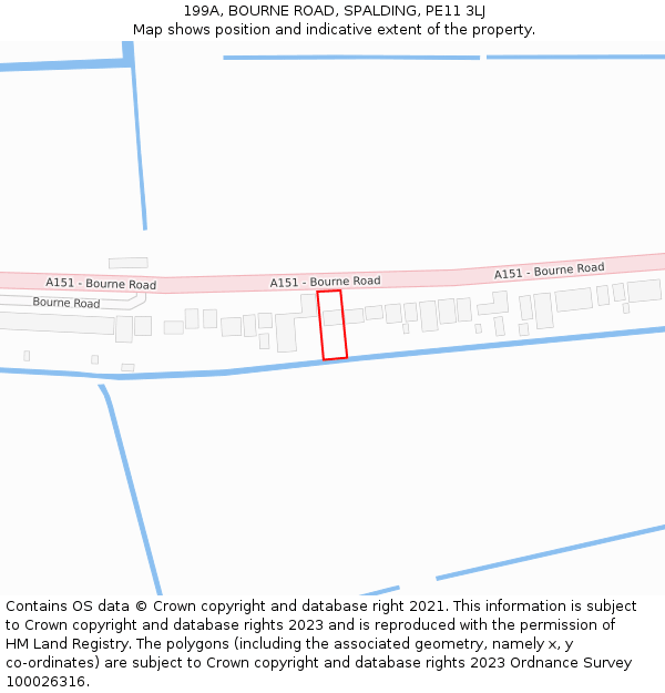 199A, BOURNE ROAD, SPALDING, PE11 3LJ: Location map and indicative extent of plot