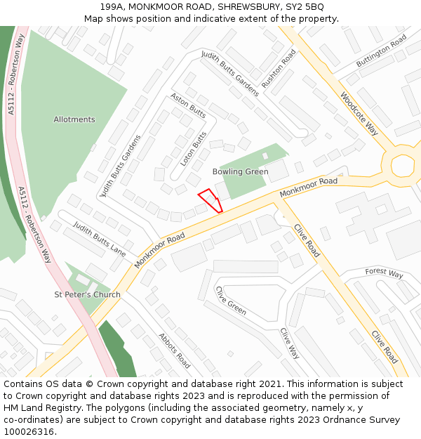 199A, MONKMOOR ROAD, SHREWSBURY, SY2 5BQ: Location map and indicative extent of plot