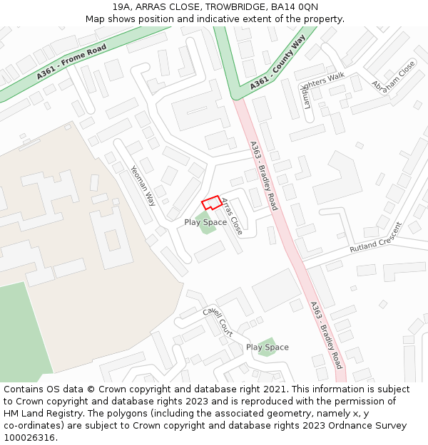 19A, ARRAS CLOSE, TROWBRIDGE, BA14 0QN: Location map and indicative extent of plot