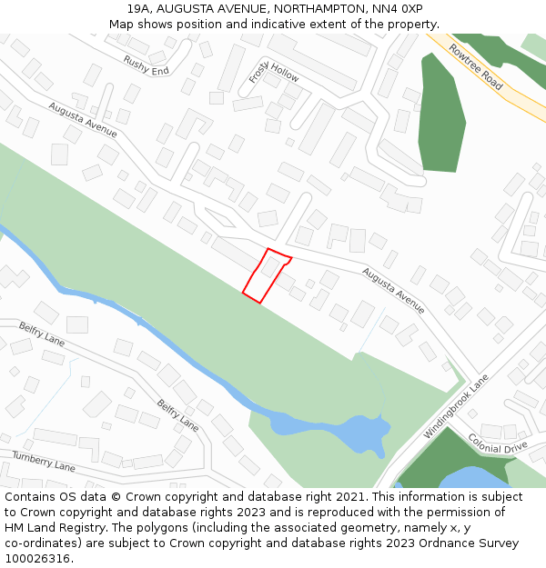 19A, AUGUSTA AVENUE, NORTHAMPTON, NN4 0XP: Location map and indicative extent of plot