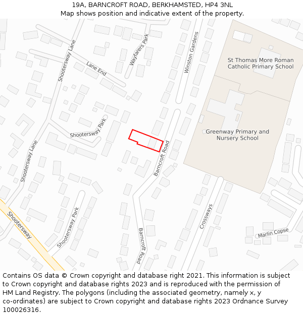 19A, BARNCROFT ROAD, BERKHAMSTED, HP4 3NL: Location map and indicative extent of plot