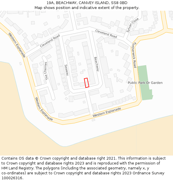 19A, BEACHWAY, CANVEY ISLAND, SS8 0BD: Location map and indicative extent of plot