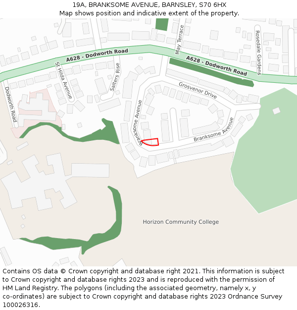 19A, BRANKSOME AVENUE, BARNSLEY, S70 6HX: Location map and indicative extent of plot