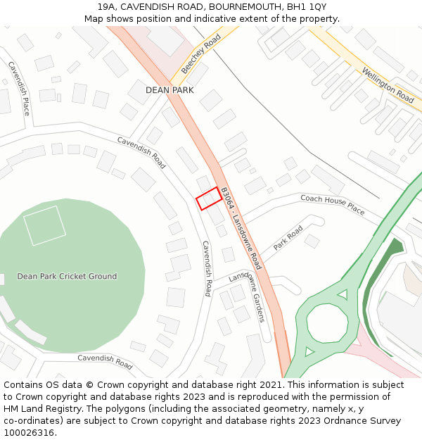 19A, CAVENDISH ROAD, BOURNEMOUTH, BH1 1QY: Location map and indicative extent of plot