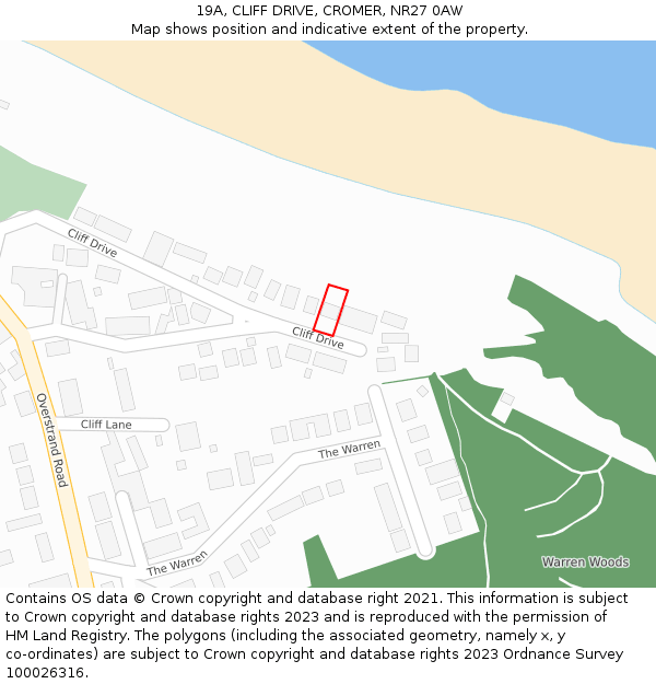 19A, CLIFF DRIVE, CROMER, NR27 0AW: Location map and indicative extent of plot