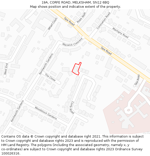 19A, CORFE ROAD, MELKSHAM, SN12 6BQ: Location map and indicative extent of plot