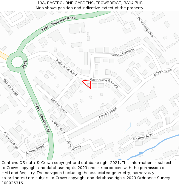 19A, EASTBOURNE GARDENS, TROWBRIDGE, BA14 7HR: Location map and indicative extent of plot