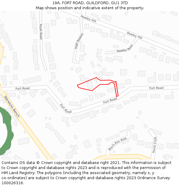 19A, FORT ROAD, GUILDFORD, GU1 3TD: Location map and indicative extent of plot