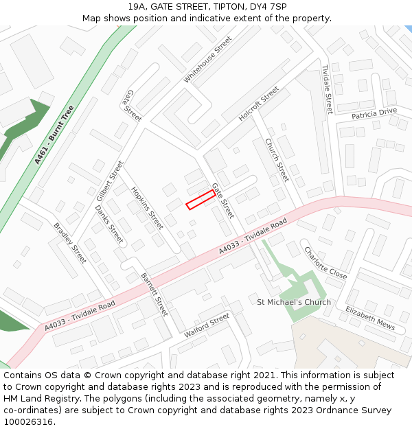 19A, GATE STREET, TIPTON, DY4 7SP: Location map and indicative extent of plot