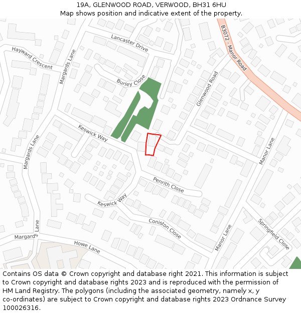 19A, GLENWOOD ROAD, VERWOOD, BH31 6HU: Location map and indicative extent of plot