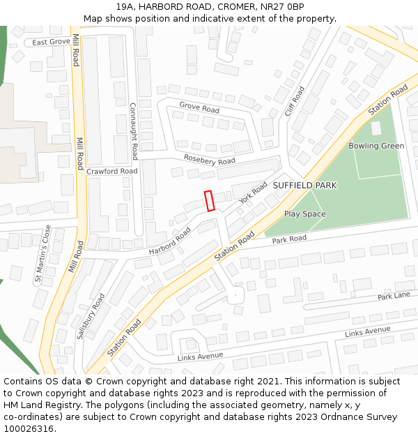 19A, HARBORD ROAD, CROMER, NR27 0BP: Location map and indicative extent of plot