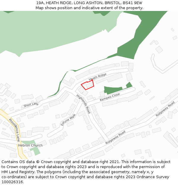 19A, HEATH RIDGE, LONG ASHTON, BRISTOL, BS41 9EW: Location map and indicative extent of plot