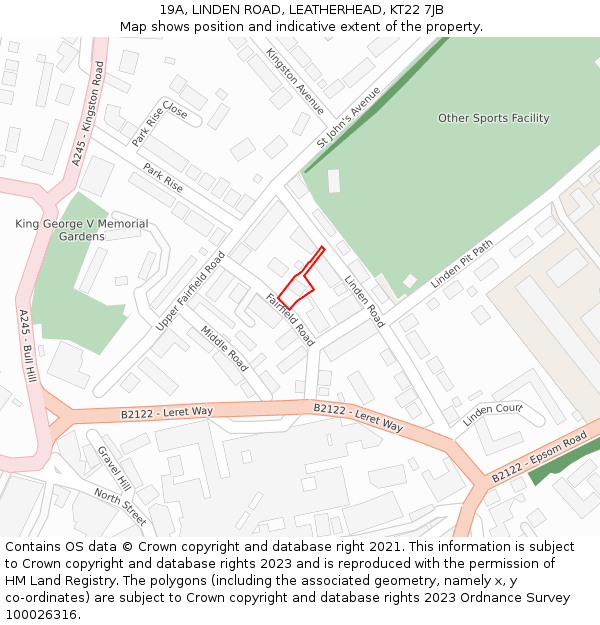 19A, LINDEN ROAD, LEATHERHEAD, KT22 7JB: Location map and indicative extent of plot