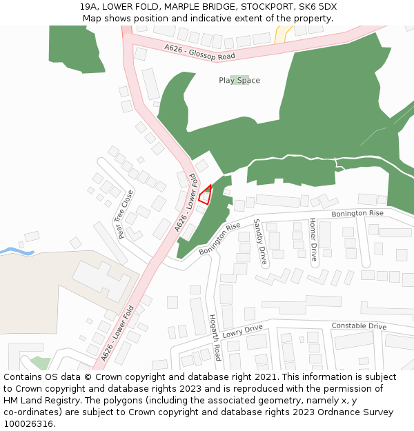 19A, LOWER FOLD, MARPLE BRIDGE, STOCKPORT, SK6 5DX: Location map and indicative extent of plot