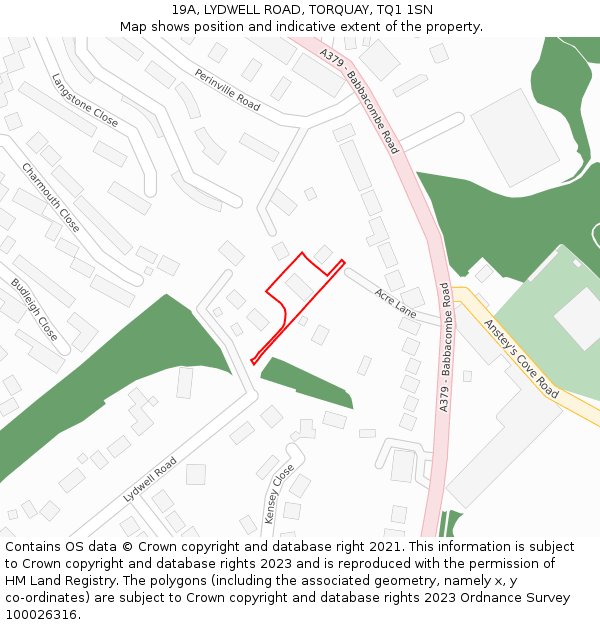 19A, LYDWELL ROAD, TORQUAY, TQ1 1SN: Location map and indicative extent of plot