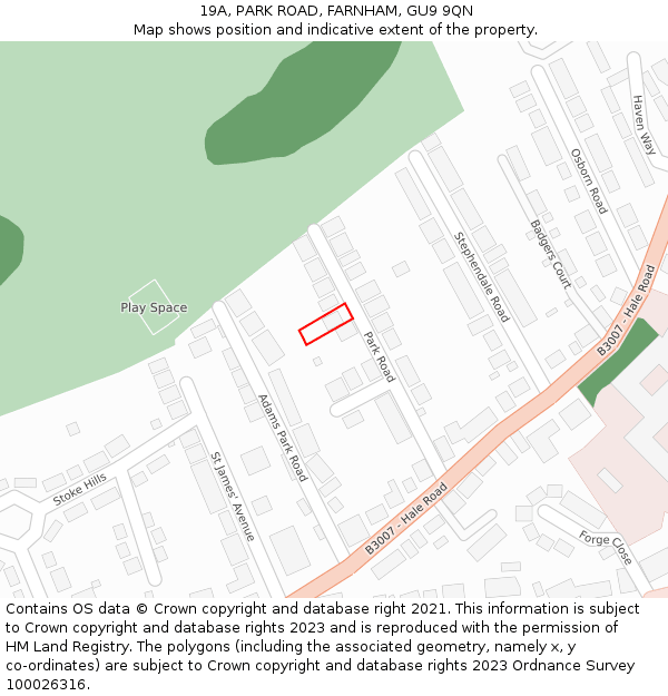 19A, PARK ROAD, FARNHAM, GU9 9QN: Location map and indicative extent of plot