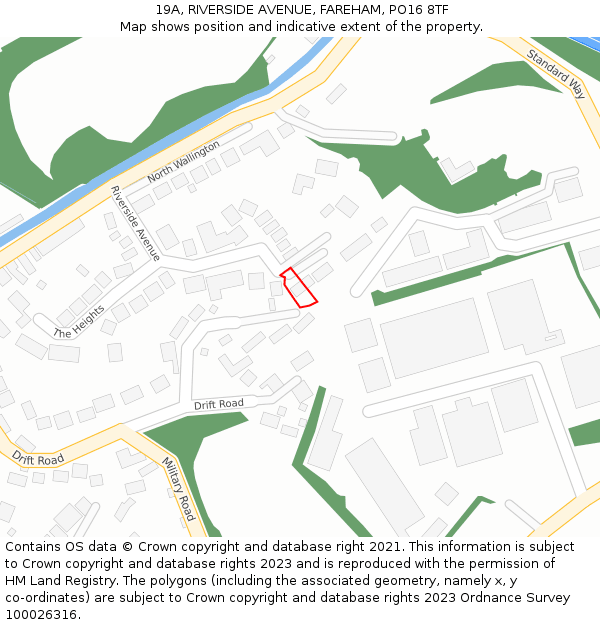 19A, RIVERSIDE AVENUE, FAREHAM, PO16 8TF: Location map and indicative extent of plot