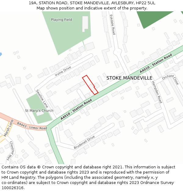 19A, STATION ROAD, STOKE MANDEVILLE, AYLESBURY, HP22 5UL: Location map and indicative extent of plot