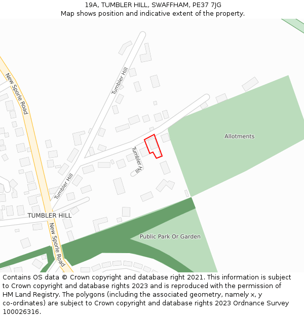 19A, TUMBLER HILL, SWAFFHAM, PE37 7JG: Location map and indicative extent of plot