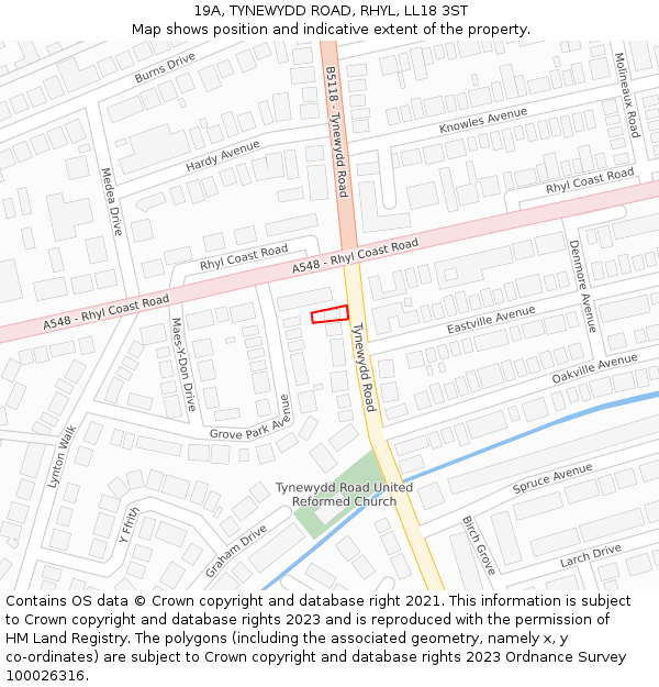 19A, TYNEWYDD ROAD, RHYL, LL18 3ST: Location map and indicative extent of plot