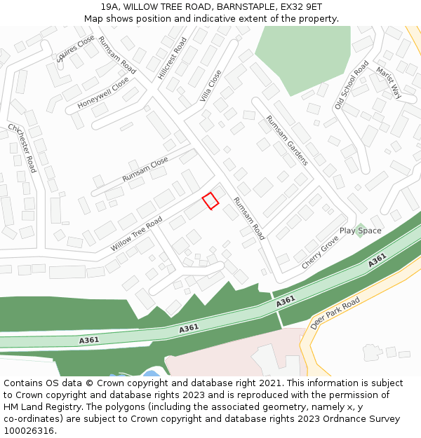 19A, WILLOW TREE ROAD, BARNSTAPLE, EX32 9ET: Location map and indicative extent of plot