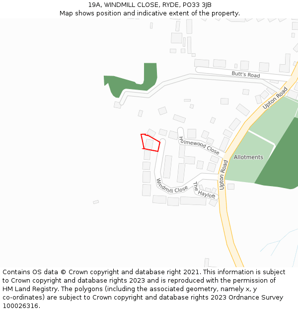 19A, WINDMILL CLOSE, RYDE, PO33 3JB: Location map and indicative extent of plot